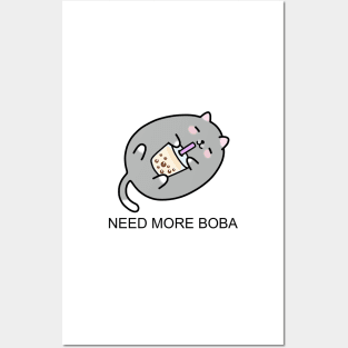 Grey Chubby Boba Cat Needs More Boba! Posters and Art